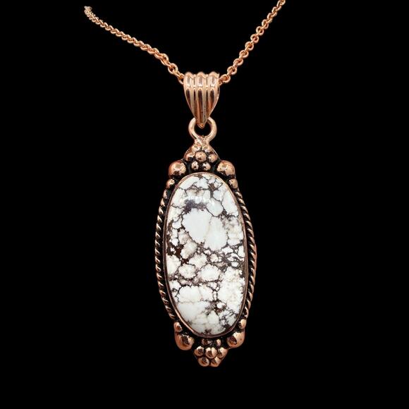 Infinia Jewelry Jewelry - Natural White Horse Jasper Copper Pendant 22 inch Necklace Handmade Artisan
